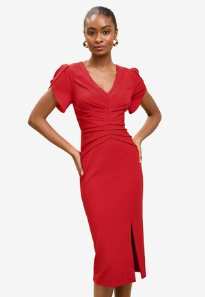 TULIP SLEEVE RUCHED MIDI - Laisvo kirpimo suknelė - red