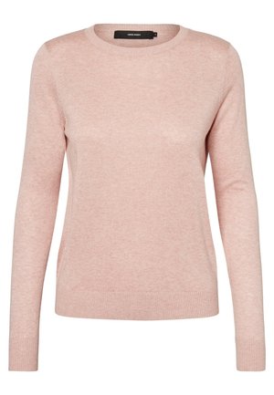 Lichtroze trui met lange mouwen en een ronde hals, met geribbelde boorden aan de mouwen en zoom, gemaakt van zacht gebreide stof.