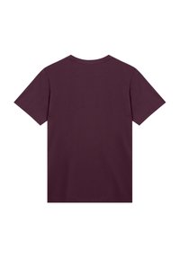 Maroon t-shirt with short sleeves, crew neckline, and smooth cotton fabric. No visible prints or embellishments on the back.