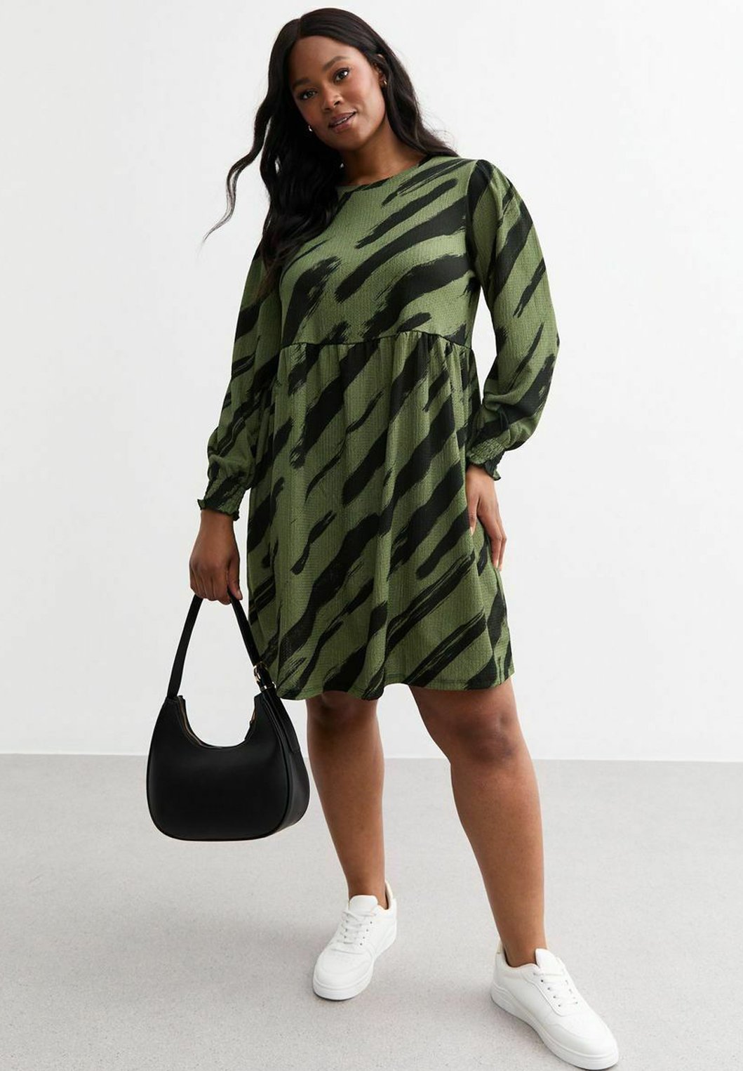 new look green dress New Look Square Neck Ruffled Bow Tie Back Midi Dress - Green