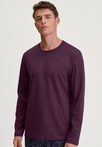 Langarmshirt van dieppaarse stof, met een ronde halslijn en een gladde textuur, ontworpen voor casual gebruik.