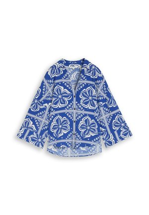 TOM TAILOR, TOM TAILOR BLUSEN & SHIRTS OVERSIZE BLUSE MIT LEINENANTEIL - Button-down blouse - blue flower tile design