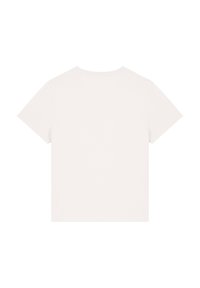 T-shirt blanc à manches courtes en coton, avec un col rond et un dos uni sans logos ni motifs visibles.