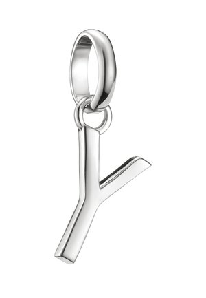 Silberner Y-förmiger Anhänger mit polierter Oberfläche, befestigt an einer runden Öse, mit klaren Linien und modernem Design.