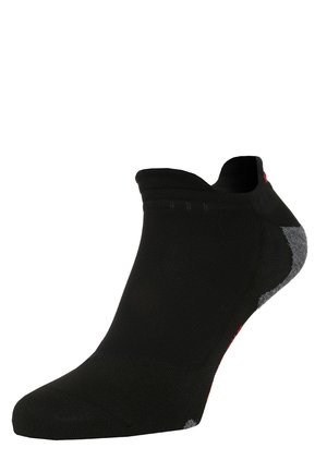 Chaussette noire à la cheville avec une finition texturée, des accents de talon gris et un bord ajusté. Dispose d'un rembourrage léger pour le confort.