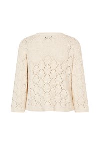 Maglione a maglia color crema con maniche lunghe e un motivo aperto a conchiglia su tutto il capo.