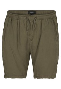 Olivově zelené šortky vyrobené z lehkého materiálu, obsahující elastický pas se šňůrkou a boční kapsy. Jednoduchý, jednobarevný design.