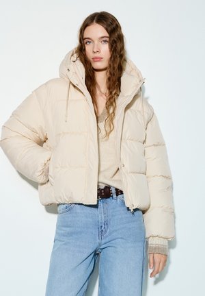 PULL&BEAR QUILTED WITH HOOD - Winter jacket - beige