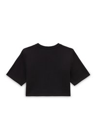 Sort cropped t-shirt lavet af blødt stof, med korte ærmer og rund halsudskæring, med rene kanter og et enkelt design.