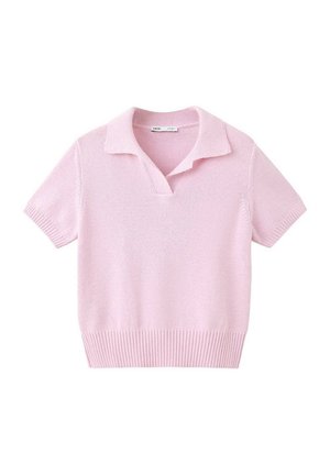 Maglione lavorato a maglia rosa chiaro a maniche corte con collo piegato e orlo e polsini a coste.