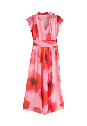 REGULAR FIT - V-NECK MIDI - Day dress - red pink floral