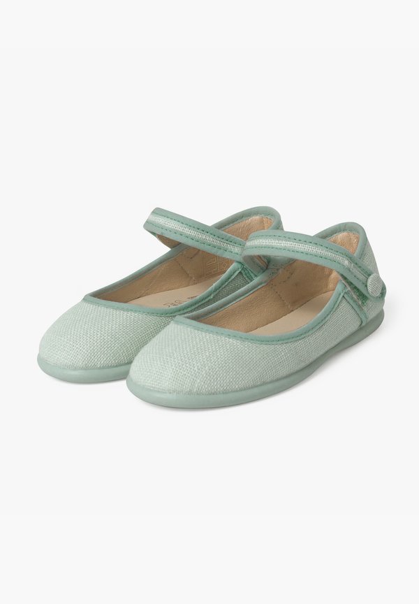 MERCEDITA ESCOTADA DETALLE BOTÓN CIERRE ADHERENTE – Riemchenballerina – verde agua