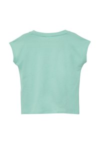 Mintgrünes T-Shirt mit kurzen Ärmeln, lockerer Passform und glatter Textur. Verfügt über einen runden Ausschnitt und saubere Saumkanten.