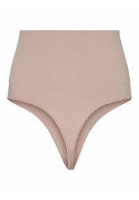 Culotte taille haute, de couleur rose clair, avec une texture côtelée et une finition lisse, dotée d'un design sans coutures et d'une coupe de jambe minimale.