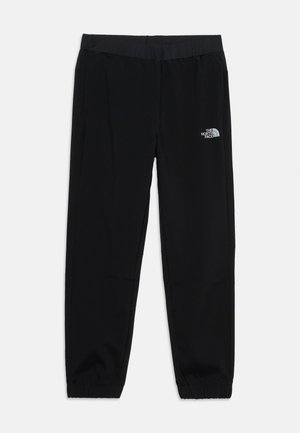Fekete, rugalmas derékpántos joggingnadrág bokakötőkkel és fehér "The North Face" logóval a bal felső combon.