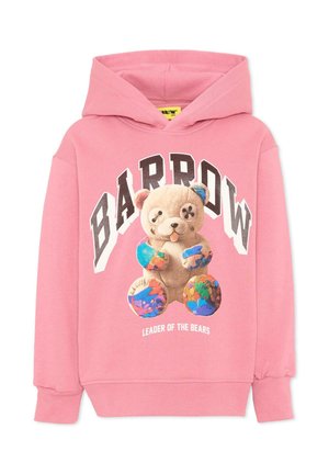Różowa bluza z kapturem z kolorowym misiem trzymającym pędzle i napisem Barrow and Leader of the Bears z przodu.