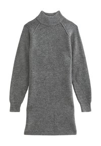 Abito a collo alto in maglia a coste grigia con maniche lunghe. Tessuto morbido, vestibilità rilassata e silhouette dritta.