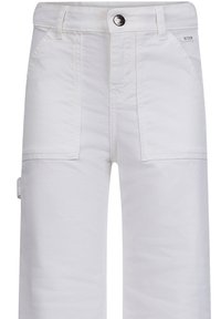 Witte cargobroek met knoopsluiting, meerdere zakken en gestikte details. Gemaakt van duurzaam materiaal, met een recht model.