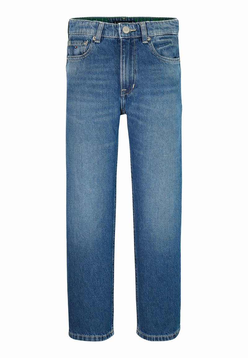 Jeans in denim con lavaggio azzurro chiaro, caratterizzati da un design a gamba dritta, stile a cinque tasche e chiusura con bottone in vita.
