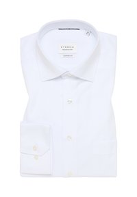 Witte overhemdd die een comfort fit ontwerp heeft, klassieke kraag en manchetten met één knoop. Gemaakt van een gladde stof met een gepolijste afwerking.