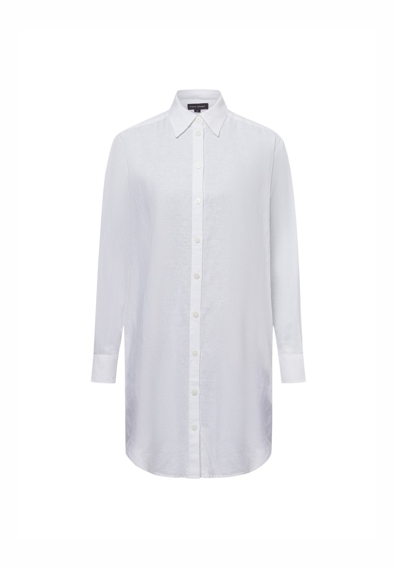 Wit shirt met lange mouwen van lichtgewicht stof, met een kraag, knoopsluiting aan de voorkant en een gebogen zoom.