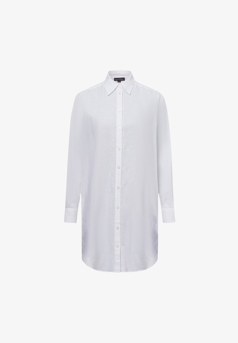 Wit shirt met lange mouwen van lichtgewicht stof, met een kraag, knoopsluiting aan de voorkant en een gebogen zoom.