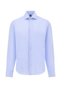 Lichtblauw geruit overhemd met lange mouwen, klassieke kraag, voorknopsluiting en gestructureerde stof. Beschikt over ronde knopen en een getailleerde pasvorm.