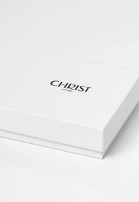 Weißer rechteckiger Karton mit schwarzem "CHRIST seit 1863" Logo, das zentriert auf dem Deckel platziert ist, auf einer weißen Oberfläche.