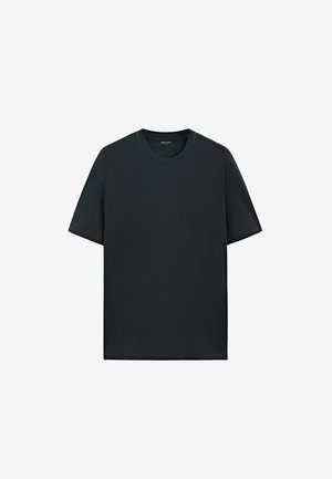 Massimo Dutti, CONTRAST NECK SHORT SLEEVE T-SHIRT - T-shirt basic - mottled dark blue