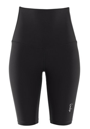 Hoch taillierte schwarze Radshorts aus dehnbarem Stoff, mit Flachnaht, einem Logo-Akzent am Unterschenkel und einer aerodynamischen Passform.