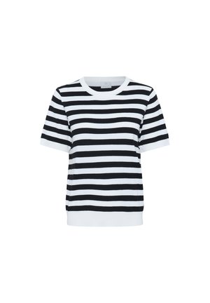 Černobílé pruhované tričko s krátkým rukávem a kulatým výstřihem, zakončené žebrovaným lemem, vyrobené z jemné, hladké tkaniny.