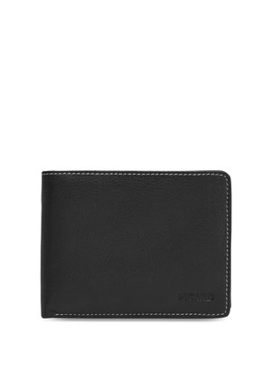 Black leather wallet with white stitching and embossed Picard logo on the lower right corner, shown closed on a white background.