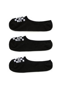 Calcetines invisibles negros hechos de una mezcla de algodón, con un ajuste cómodo, textura acanalada y logo a cuadros blancos en la zona del tobillo.