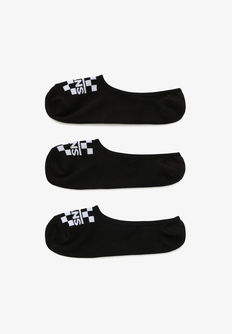 Calcetines invisibles negros hechos de una mezcla de algodón, con un ajuste cómodo, textura acanalada y logo a cuadros blancos en la zona del tobillo.