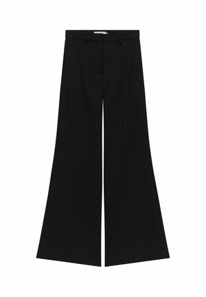 Pantalons larges noirs avec une taille ajustée, poches avant en biais et une texture lisse. Pr�ésente un design épuré et minimaliste.