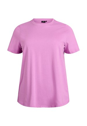 Lühikeste varrukatega, ümara kaelusega t-särk ühtlases helesinises toonis, valmistatud siledast puuvillakangast, lõdva lõike ja sirge äärega.