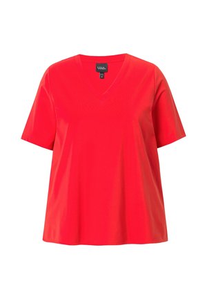 Ulla Popken POPLIN BACK SHORT SLEEVE V-NECK TEE - Bluse - neon red
