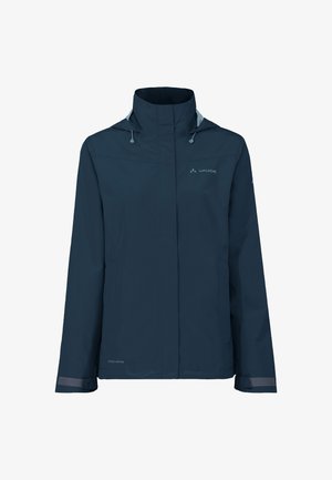 Marine waterdichte jas met hoge kraag, verstelbare capuchon en reflecterende accenten. Gemaakt van lichtgewicht materiaal en voorzien van zijzakken.