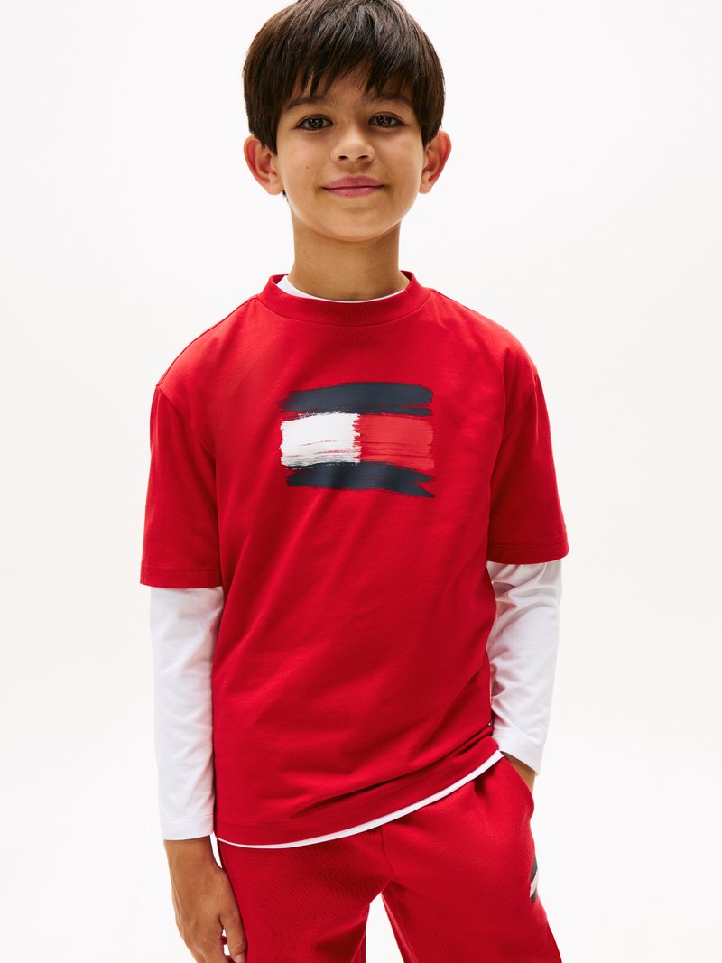 Tommy Hilfiger FLAG ARCHIVE - Potiskana majica - medium red