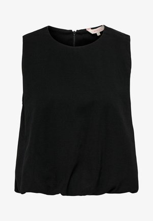 Črn brezrokavnik z okroglim izrezom, skritim zadrgo zadaj in rahlo nabrano osnovo.