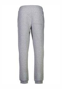 Grijze trainingsbroek met een aansluitend model, elastische tailleband en een enkele achterzak. Zachte stof en taps toelopende broekspijpen.