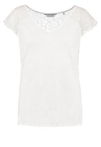 Bílý krátký rukáv top s výstřihem do V, se šněrováním na ramenou. Vyrobený z měkké, lehké tkaniny s volným střihem.