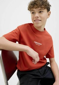 Jack & Jones Junior JORVESTERBRO SS CREW NECK NOOS - Apdrukāts T-krekls - summer fig