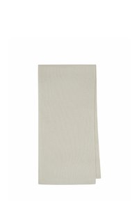 Asciugamano in tessuto grigio chiaro a coste, di forma rettangolare, con una texture morbida, caratterizzato da sottili linee verticali, con bordi puliti e senza motivi visibili.