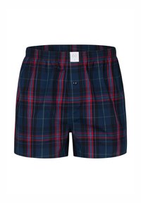 kostkované plavkové šortky v námořnické modři, červené a zelené barvě. Mají elastický pas, zapínání na jeden knoflík a měkkou, lehkou látku.