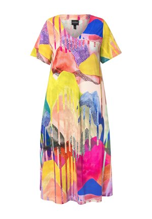Ulla Popken PRINT SHORT SLEEVE V-NECK - Jurk - magenta