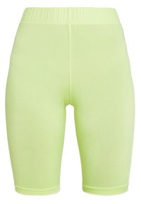 Leggings verde lime alla lunghezza del ginocchio, con una texture liscia e vita elastica. Presentano un design aderente senza motivi o accenti aggiuntivi.