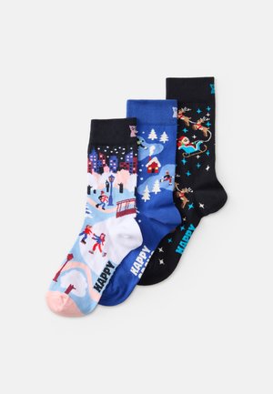SKATING SLEIGH WINTER NIGHT SOCKS UNISEX 3 PACK  - Chaussettes - white/black/blue