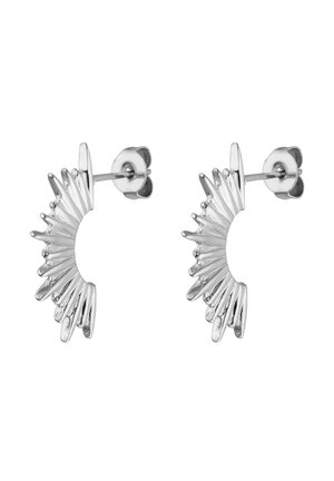 Silberne Halbkreis-Stecker mit stacheligem, fächerartigem strukturiertem Design und Schmetterlingsverschluss.