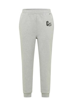 Lichtgrijze joggingbroek met elastische tailleband en boorden, met zwart 'Carlo Colucci' tekstlogo op de bovenkant van de linkerdij.